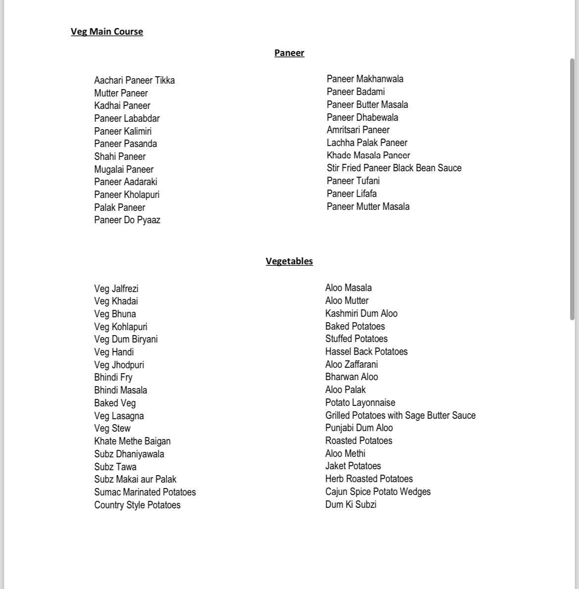 Vegetarian main course menu options for large event catering